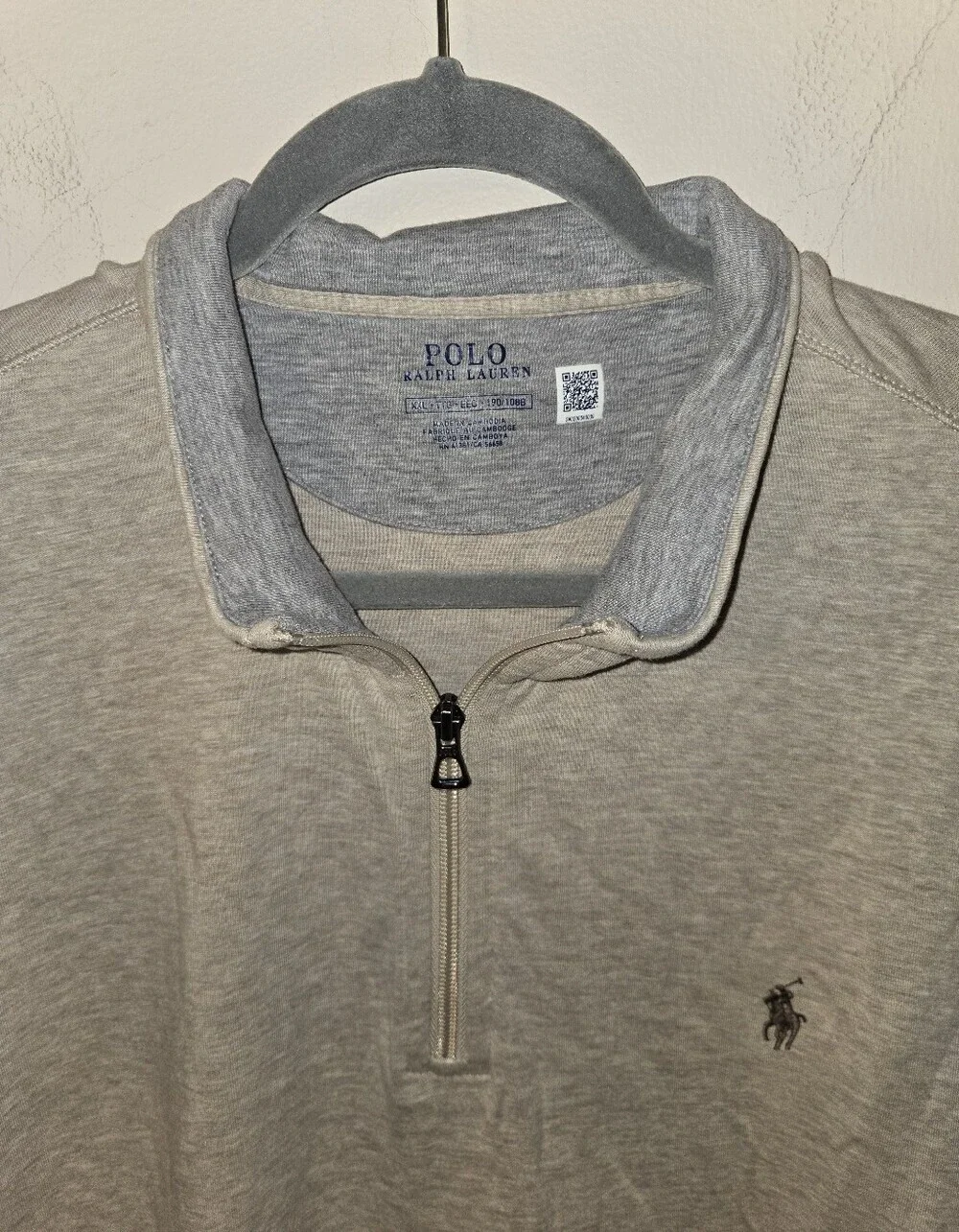Polo Ralph Lauren Sweater Mens XXL Gray Knit Quarter Zip Pony Performance